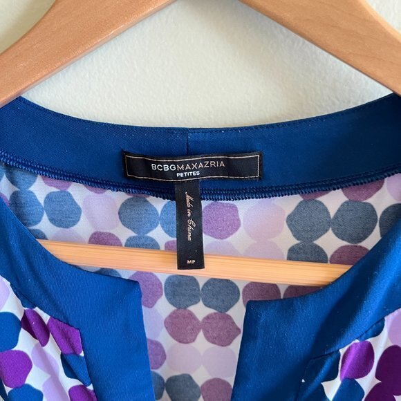 Bcbgmaxazria Dots Print Midi Flare Dress Split Neck Short Sleeve Belted … - Picture 3 of 8